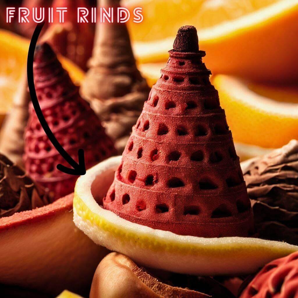incense cone on fruit rinds