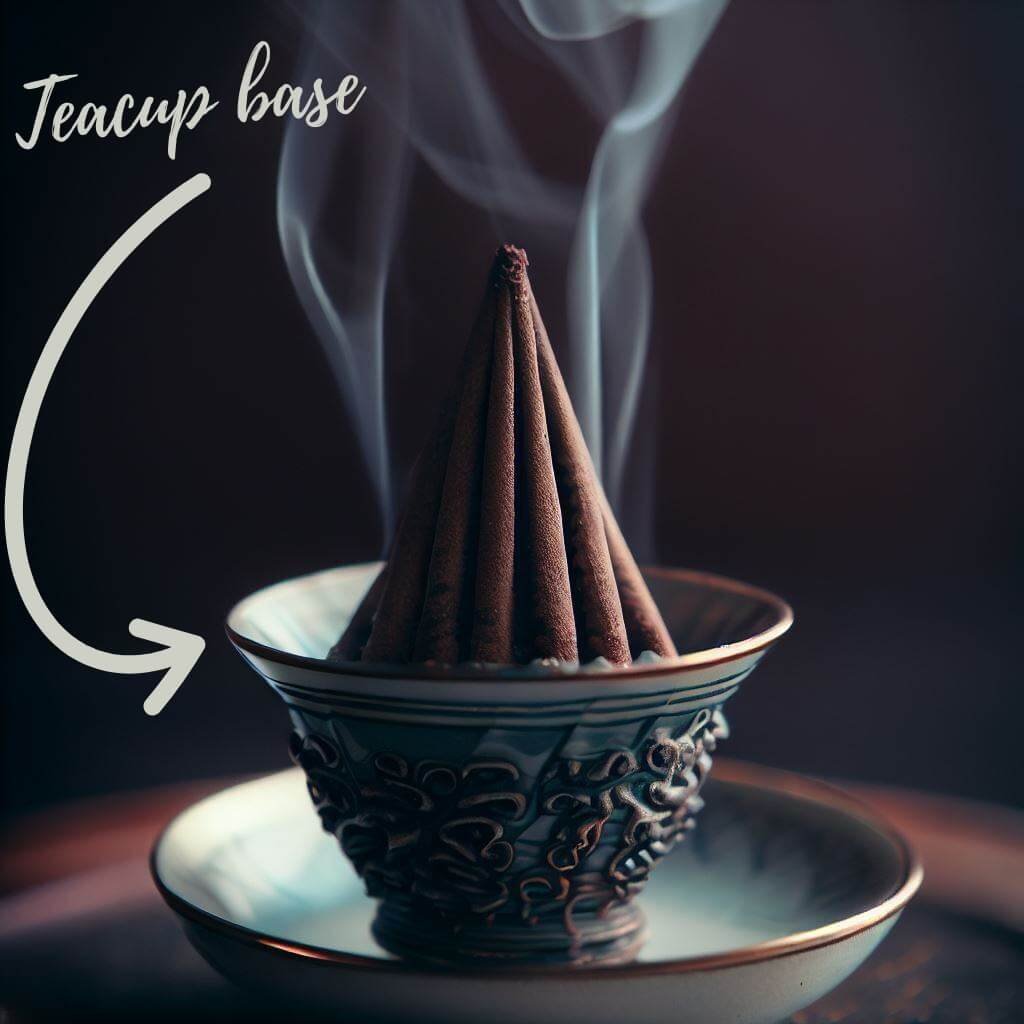 incense cone on teacup base