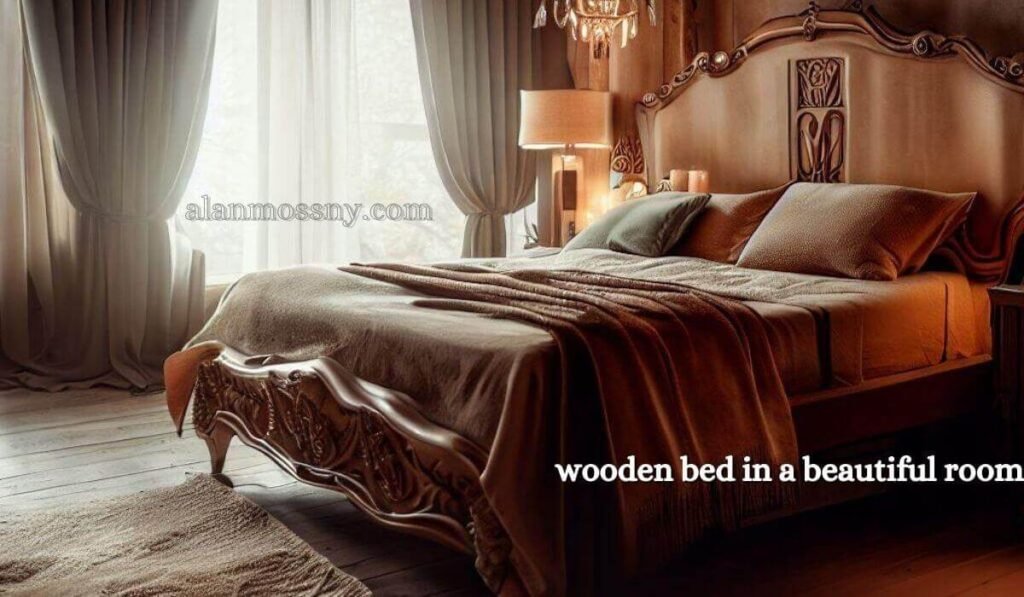 wooden bed in a beautiful room